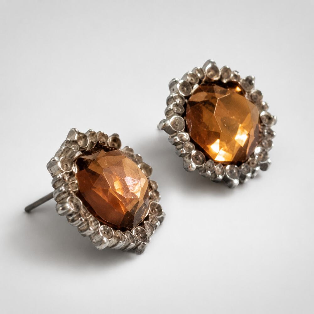 Vintage‎ Smokey Brown Lucite Pierced Earrings Silver Tone 3/4" Round kp-41